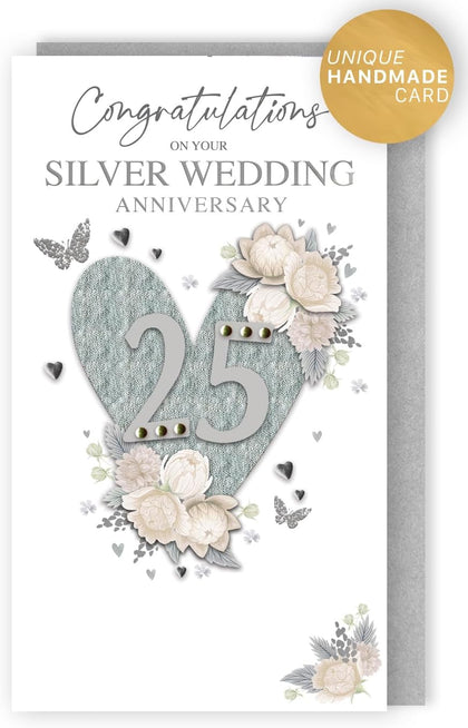 Congratulations Silver Wedding Hand-Finished 25th Anniversary Card