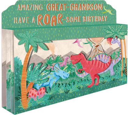 Spectacular 3D Roar-Some Dinosaur Great-Grandson Birthday Card