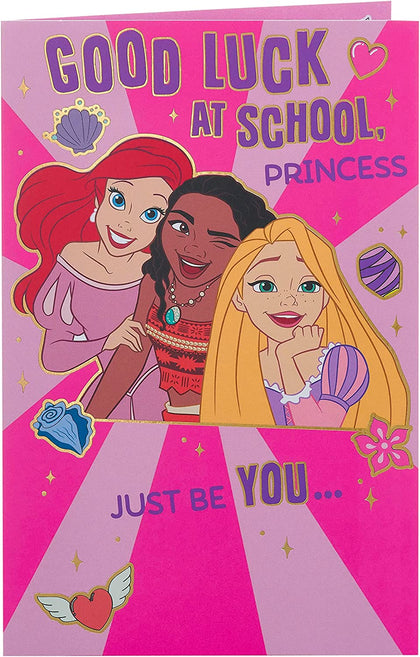 Ariel, Moana & Rapunzel Design First Day At School Good Luck Card For Her