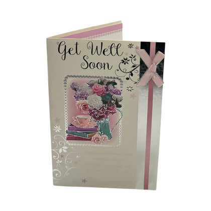 Get Well Soon Flower Pot & Book Design Greeting Card