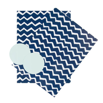 Blue Zig-Zag Stripes Design Any Occasion Wrapping Paper and Tag Pack of 2 Sheets 2 Tags