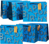 Blue Happy Birthday Design Multipack Of 6 Large Gift Bags With Tags