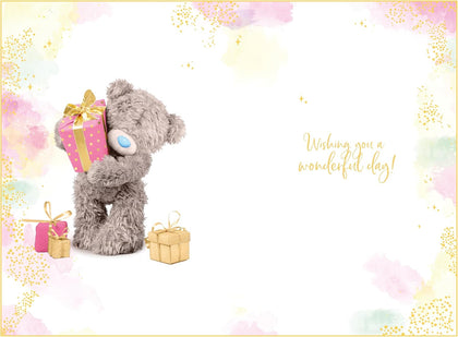 Bear Holding Spotty Gift Mum Birthday Card