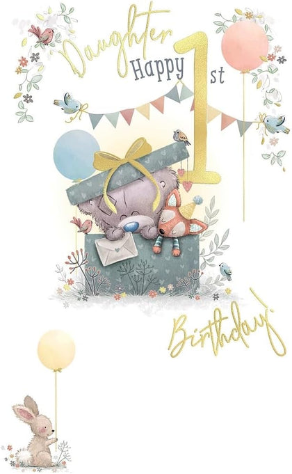 Bear in Gift Box Daughter 1st Birthday Card