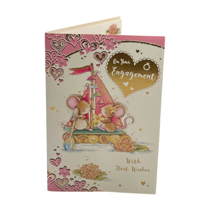 On Your Engagement Yacht and Hearts Design Congratulations Card