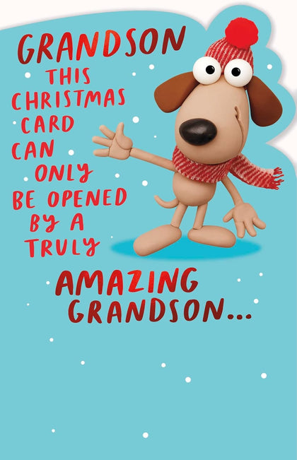 Crackers Cute Dog Truly Amazing Grandson Funny Christmas Card 