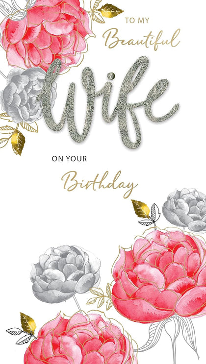 Beautiful Embellished & Foiled Roses Champagne Wife Birthday Card