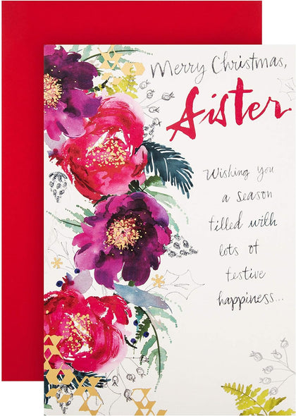 Cute Watercolour Floral Design Sister Christmas Card