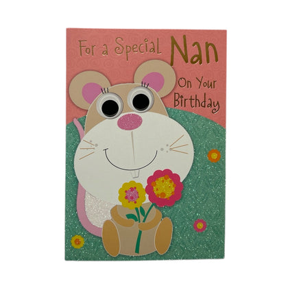 For A Special Nan Mouse with Flower Design Birthday Card