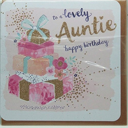 LOVELY AUNTIE HAPPY BIRTHDAY NO MESSAGE BLANK GLITTER CARD