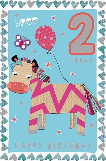 Birthday Card for Girl with Cute Zebra Age 2 