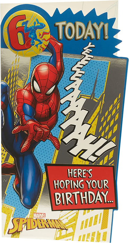 Marvel Spider Man 6th Birthday Card with Badge