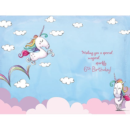 Unicorn Pony And Glitter Cute Girl 6th Birthday Card