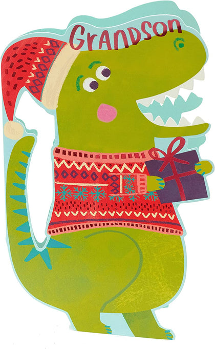 Dinosaur T Rex in Jumper Grandson Christmas Card