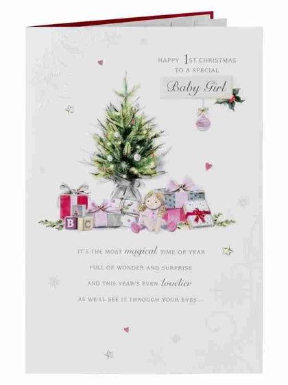 Sweet Sentiments Baby Girls 1st Christmas Card