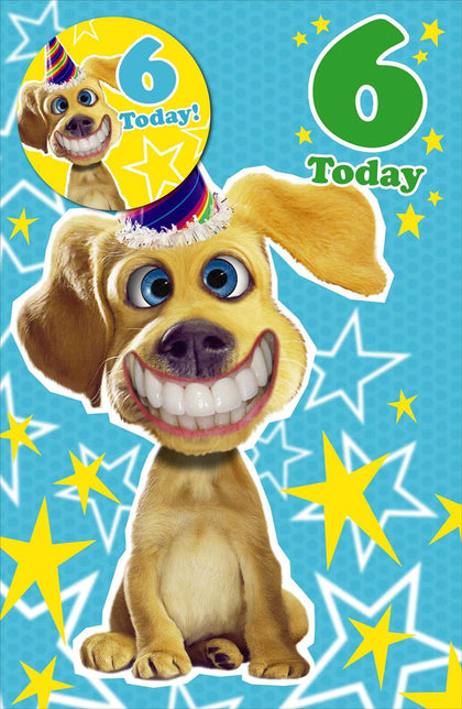 6th Today Funny Dog Design Birthday Card With Badge