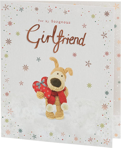 For My Gorgeous Girlfriend Boofle in Snow with Heart Present Christmas Card