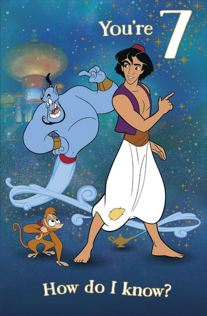 Age 7th Disney Birthday Card Aladdin You're 7 How Do I Know?