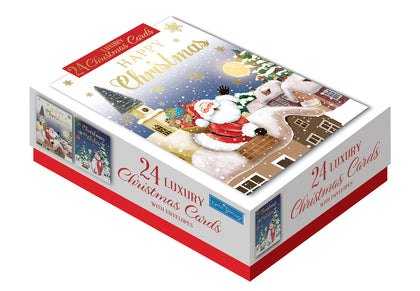 Box of 24 Santa and Snowman Design Luxury Portrait Christmas Cards With Envelopes