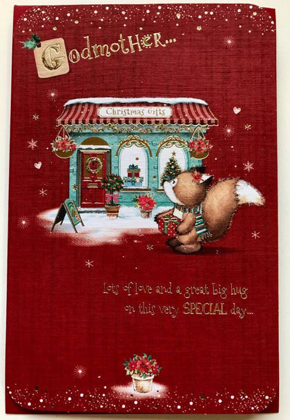 Godmother Cute Fox Tales Foil Finished Christmas Card