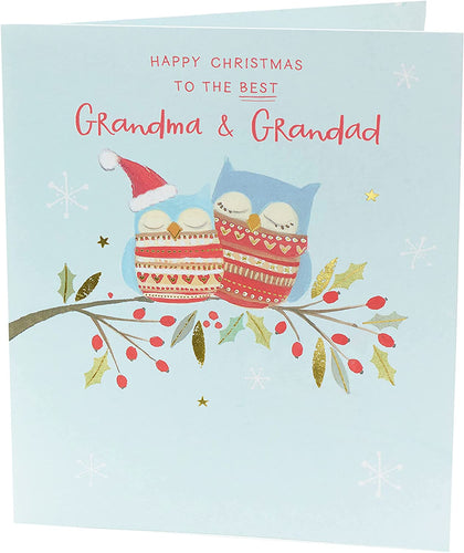 Owls Design Grandma and Grandad Christmas Card