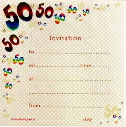 Pack of 10 - 50th Birthday Party Invitations