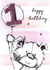 1st Happy Birthday Card Scribble Bear Balloon