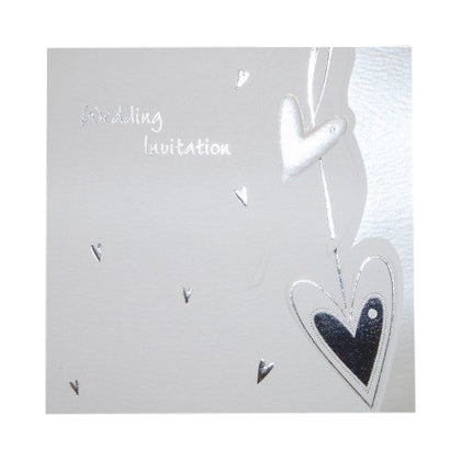 Pack of 5 Luxury White Wedding Invitations with Hearts & Pearlised Edge