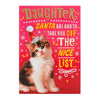 Daughter 'Nice List' Christmas Cat With Xmas Hat Card