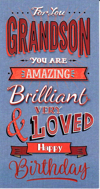 Wishing Well Amazing Brilliant and Very Loved Grandson Slim Birthday Card