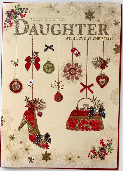 Hanging Shoes And Handbag Design Daughter Christmas Card