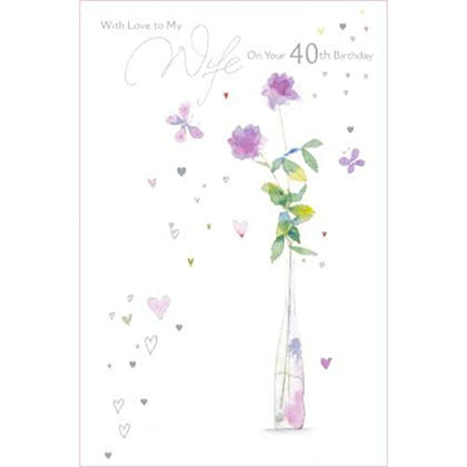 For My Wife Beautiful Lavender Flowers Design 40th Birthday Card