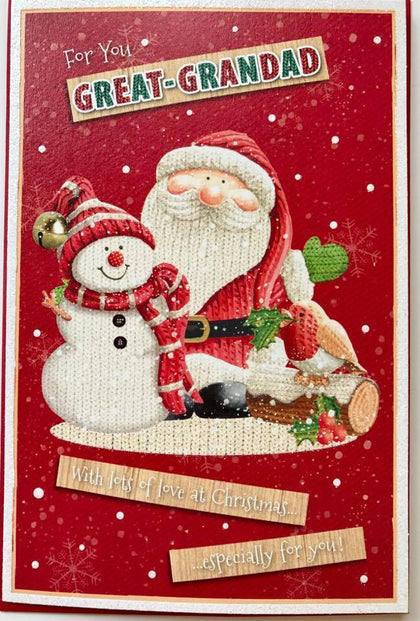 Great Grandad Snowman And Santa Glitter Finished Christmas Card