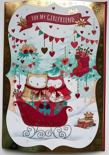 For Girlfriend Lovely Owl Couple Design Christmas Card