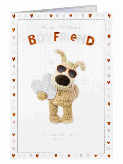 Boofle Holding Silver Heart Boyfriend Anniversary Card