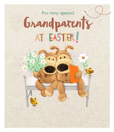 Boofles Sitting on Bench Special Grandparents Easter Card