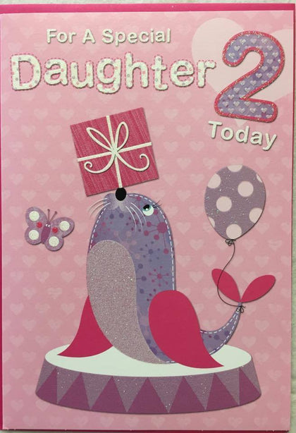 For A Special Daughter Fish With Present Glitter Finished 2nd Birthday Card