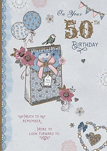 Balloons And Gift Bag Design 50th Birthday Card