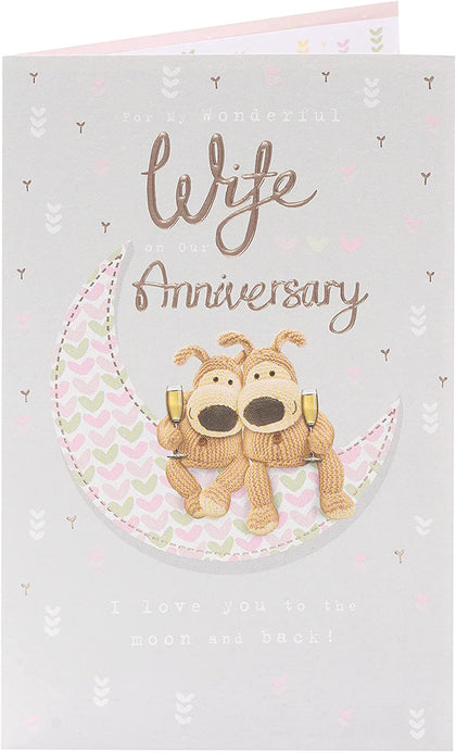 Boofles Sitting on Moon Wife Wedding Anniversary Card