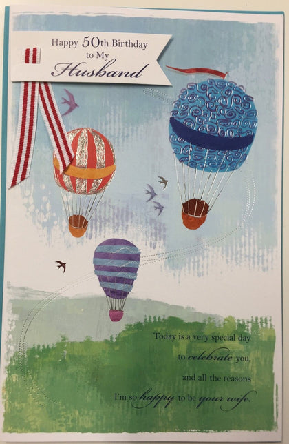 For Husband Air Balloons Design 50th Birthday Card 