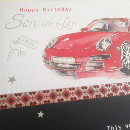 Son In Law Red Car Design Nice Verse Birthday Card