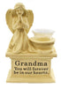 Grandma Angel Cherub Praying Kneeling With Glass T Lite Holder Cream Stone