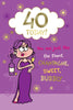 40 Today Lady with Champagne Design Open Female Birthday Witty Words Card