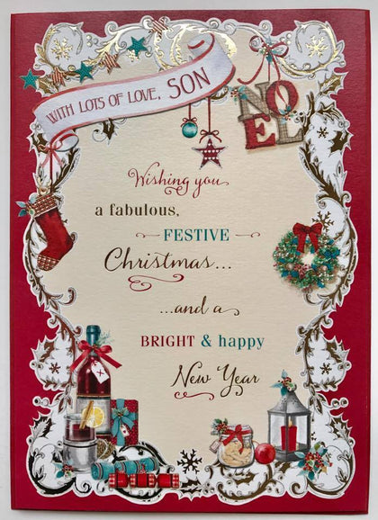 For Son Lots of Love Nice Verse And Gold Foil Finished Christmas Card