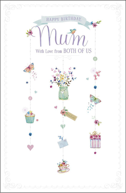 Mum From Both of Us Happy Birthday Glitter Greeting Card 