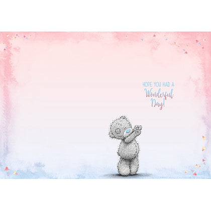 Belated Birthday Me to You Bear Holding Present Design Birthday Card