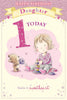 Today You're 1 Little Girl and Bear Playing With Toy Design Daughter Candy Club Birthday Card