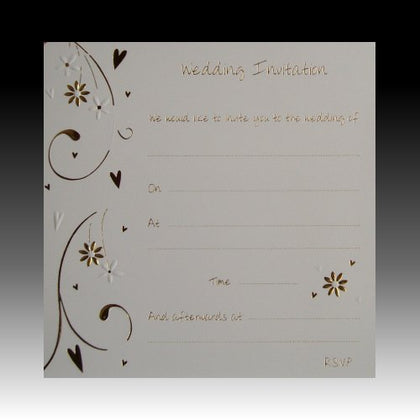 Pack of 10 Luxury Gold Foiled Wedding Invitations - Hearts & Flowers