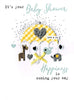 Toys Hanging Under Umbrella Glitter Finished Baby Shower Card