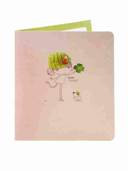 Good Luck Cute Girl With Four Leaf Clover Sweet Matilda Card